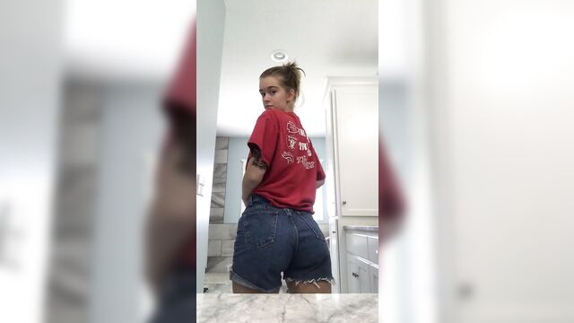 Sexy daughter with a big ass taking selfies in the bathroom - 2 image