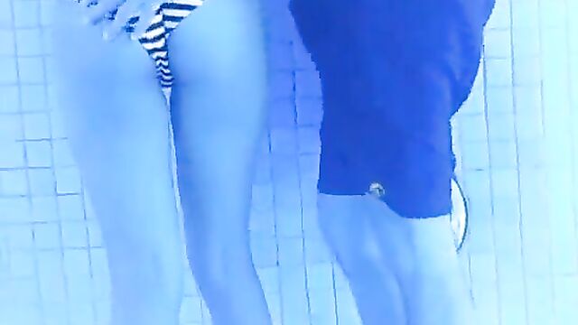 Father jerks his daughter off in a public pool