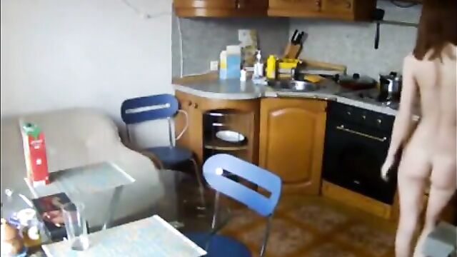 When we stay at our vacation home, my sister walks around naked with a wet pussy all day long