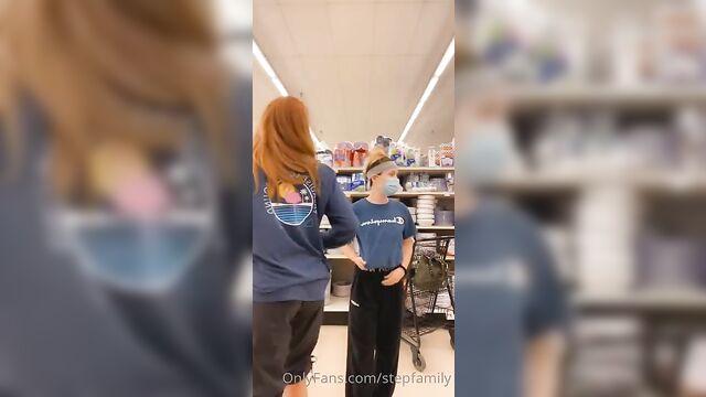 Real mother and daughter flashing tits in the mall - 4 image