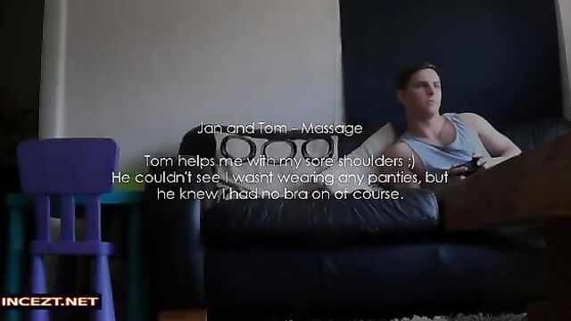 Horny Son massages topless Mother - Real Amateur Incest - 1 image